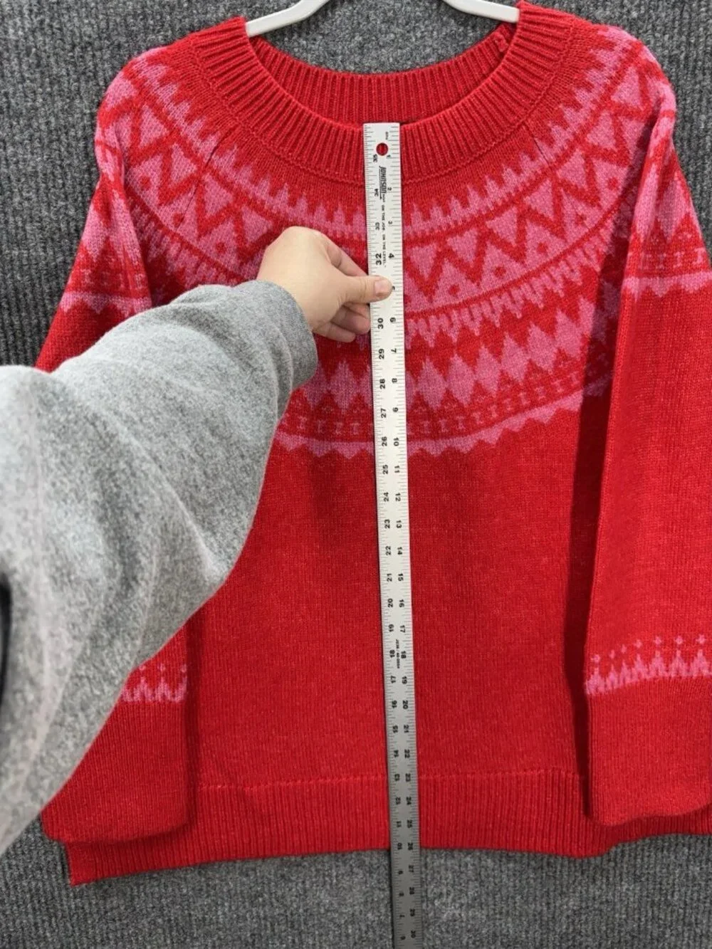 Talbots Fair Isle Sweater Womens 2X Red Pink Wool Blend Crew Neck Side Splits - Picture 7 of 9